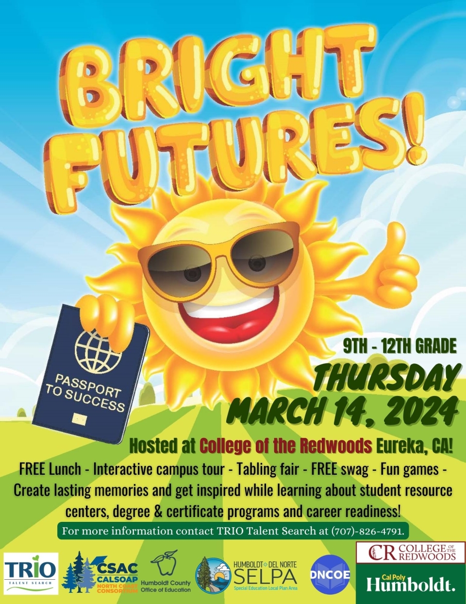 Event flyer for Bright Futures hosted at College of the Redwoods on March 14.