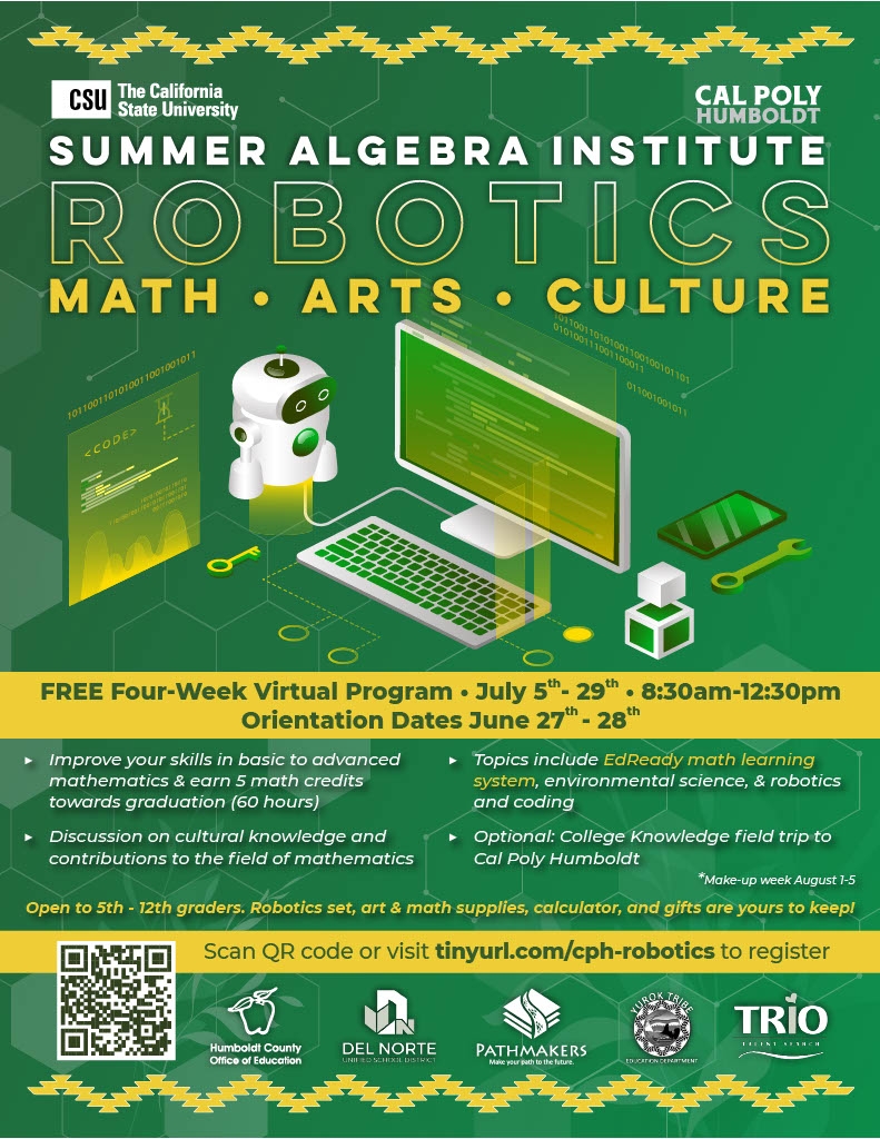 CSU Summer Algebra Institute at Cal Poly Humboldt Flyer